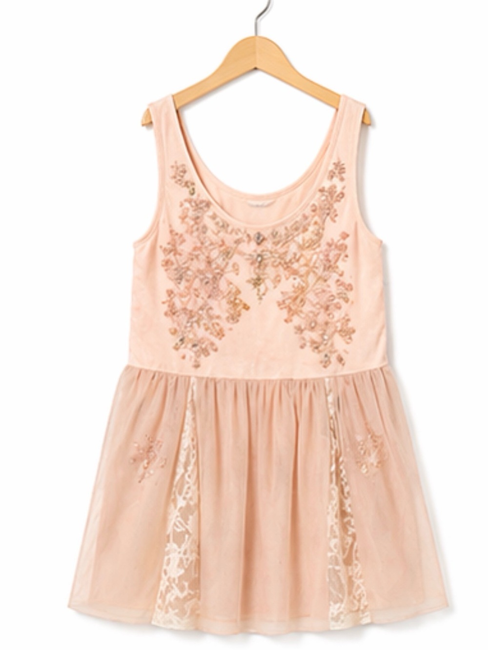 Kimchi Blue Blush Pink Beaded Lace Sheer Chiffon Camisole Tank Scoop Neck S